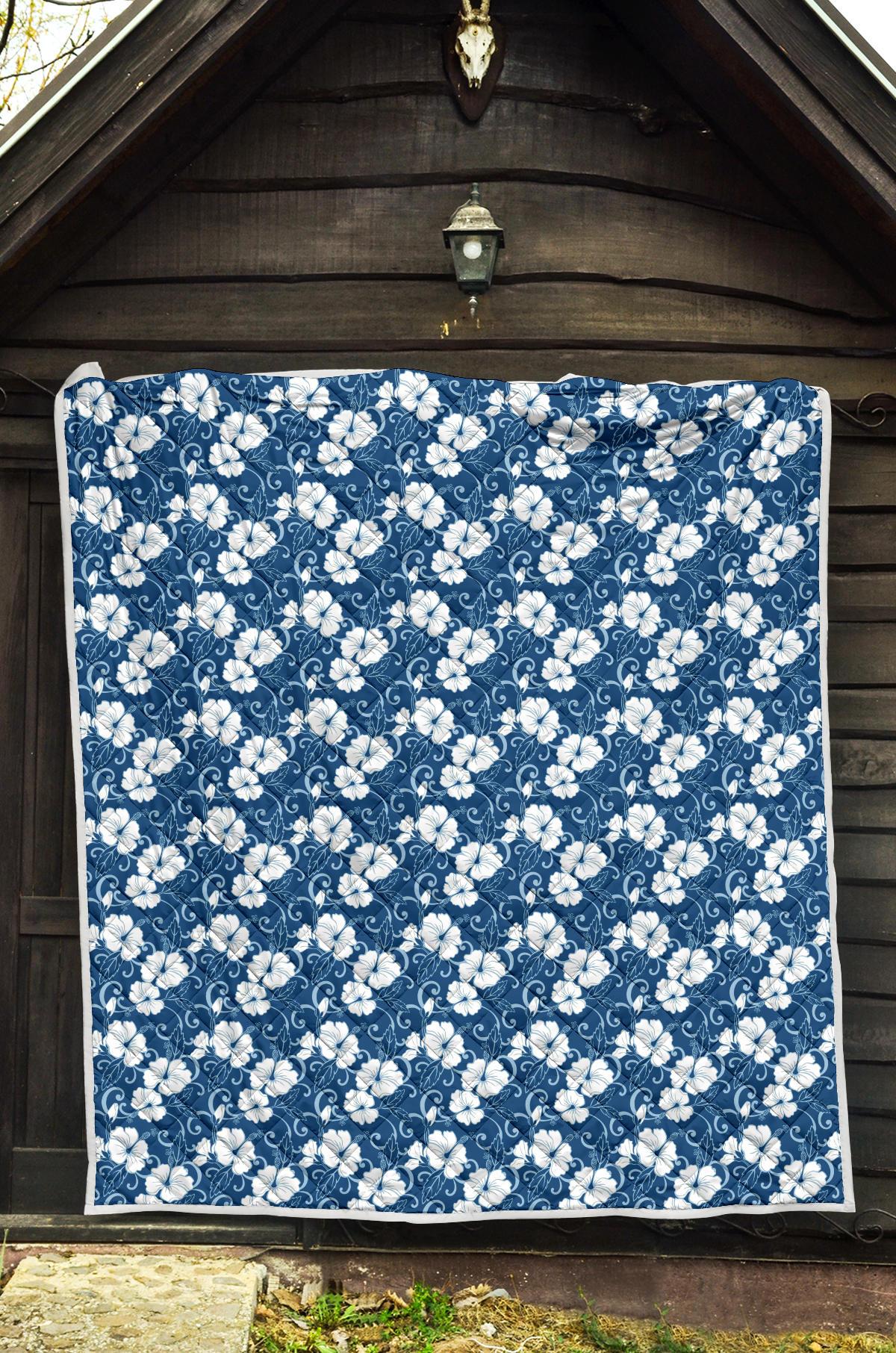 Hibiscus Blue Flower Hawaiian Print Premium Quilt-JTAMIGO.COM