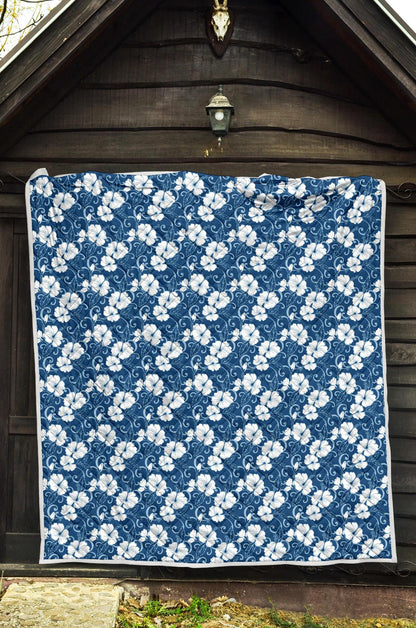 Hibiscus Blue Flower Hawaiian Print Premium Quilt-JTAMIGO.COM