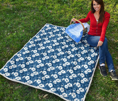 Hibiscus Blue Flower Hawaiian Print Premium Quilt-JTAMIGO.COM