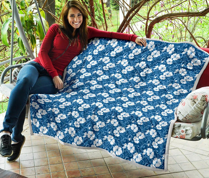 Hibiscus Blue Flower Hawaiian Print Premium Quilt-JTAMIGO.COM