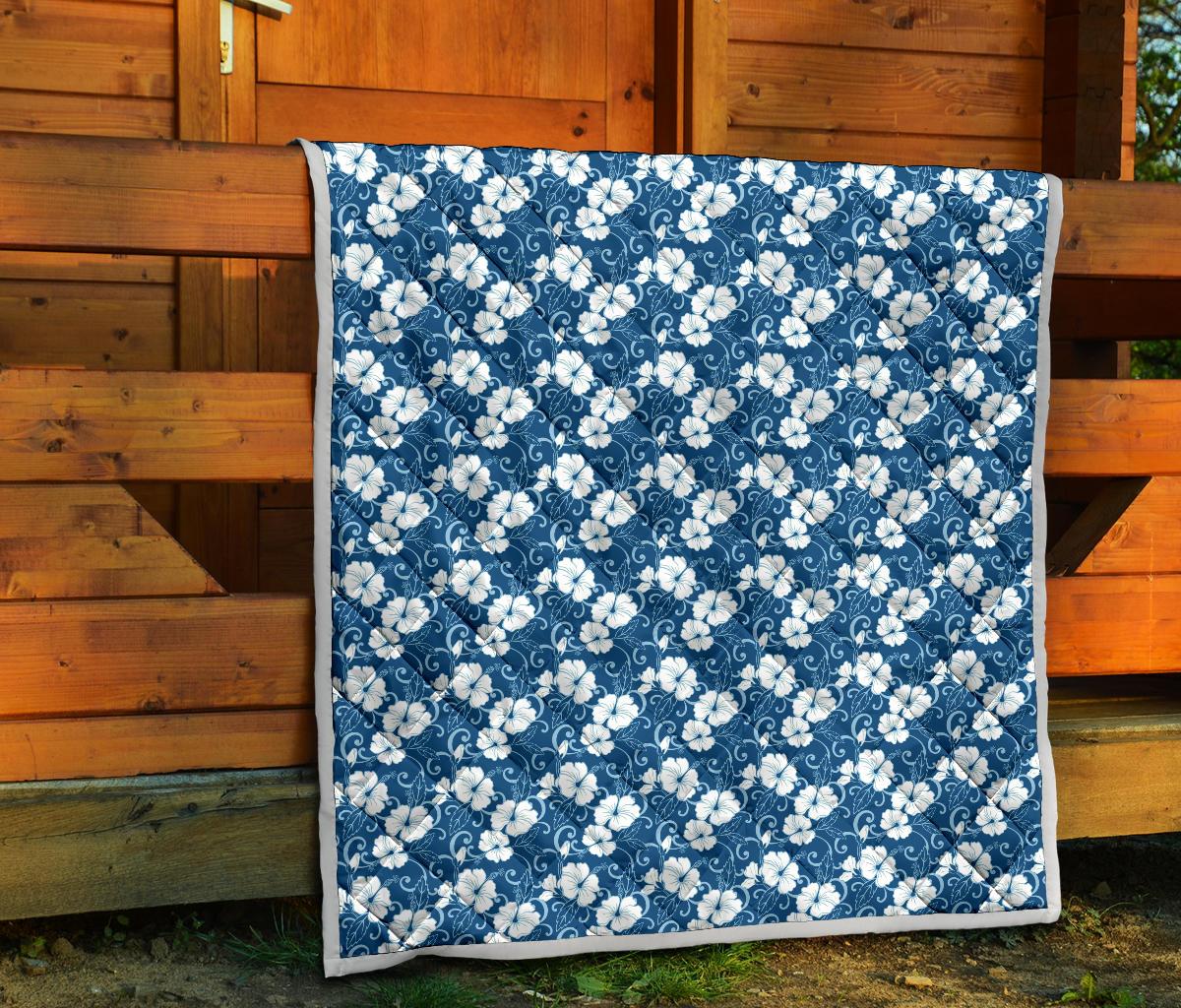 Hibiscus Blue Flower Hawaiian Print Premium Quilt-JTAMIGO.COM