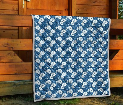 Hibiscus Blue Flower Hawaiian Print Premium Quilt-JTAMIGO.COM