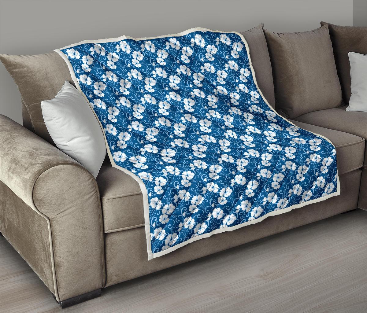 Hibiscus Blue Flower Hawaiian Print Premium Quilt-JTAMIGO.COM