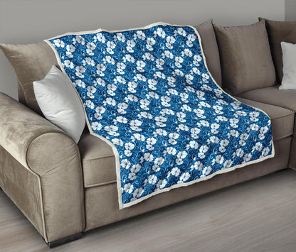 Hibiscus Blue Flower Hawaiian Print Premium Quilt-JTAMIGO.COM