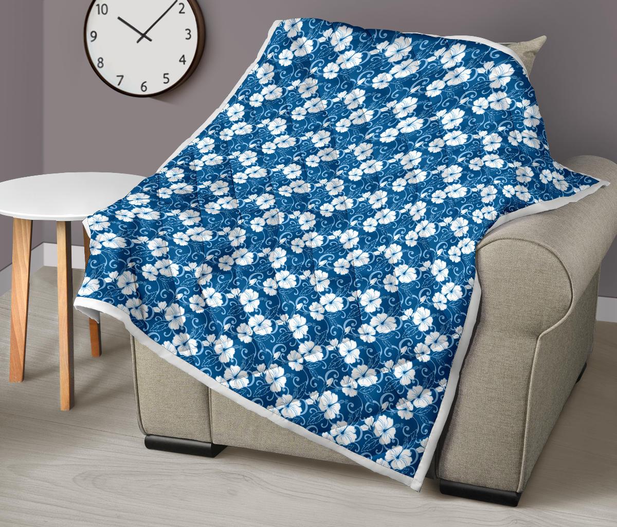 Hibiscus Blue Flower Hawaiian Print Premium Quilt-JTAMIGO.COM