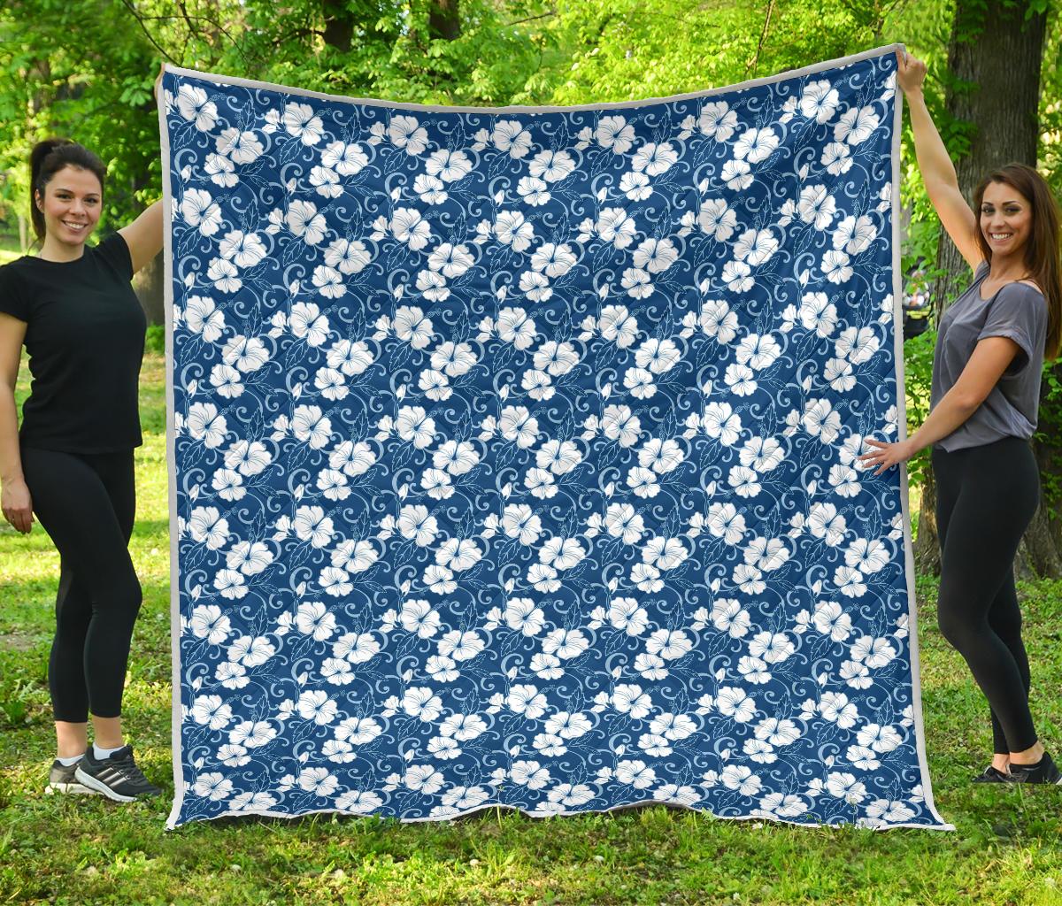 Hibiscus Blue Flower Hawaiian Print Premium Quilt-JTAMIGO.COM
