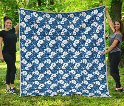 Hibiscus Blue Flower Hawaiian Print Premium Quilt-JTAMIGO.COM