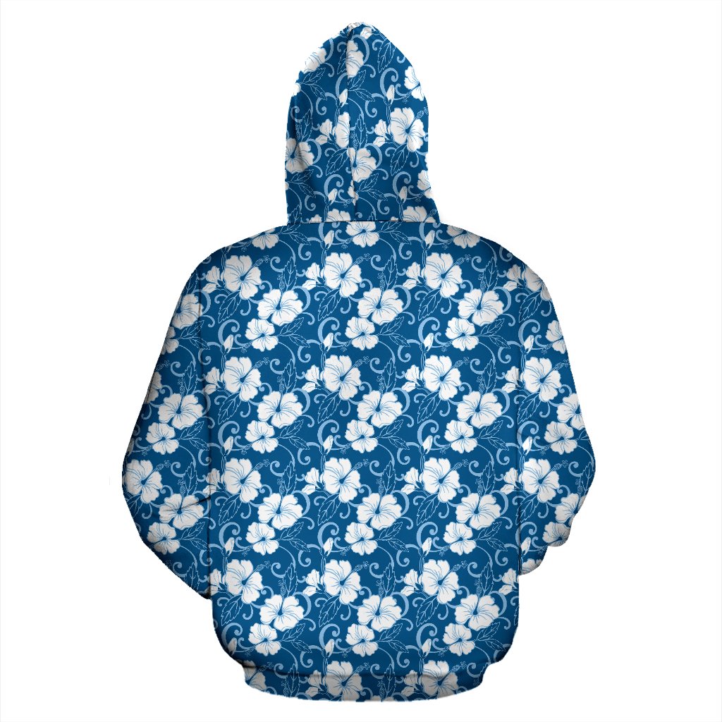 Hibiscus Blue Flower Hawaiian Print Pullover Hoodie