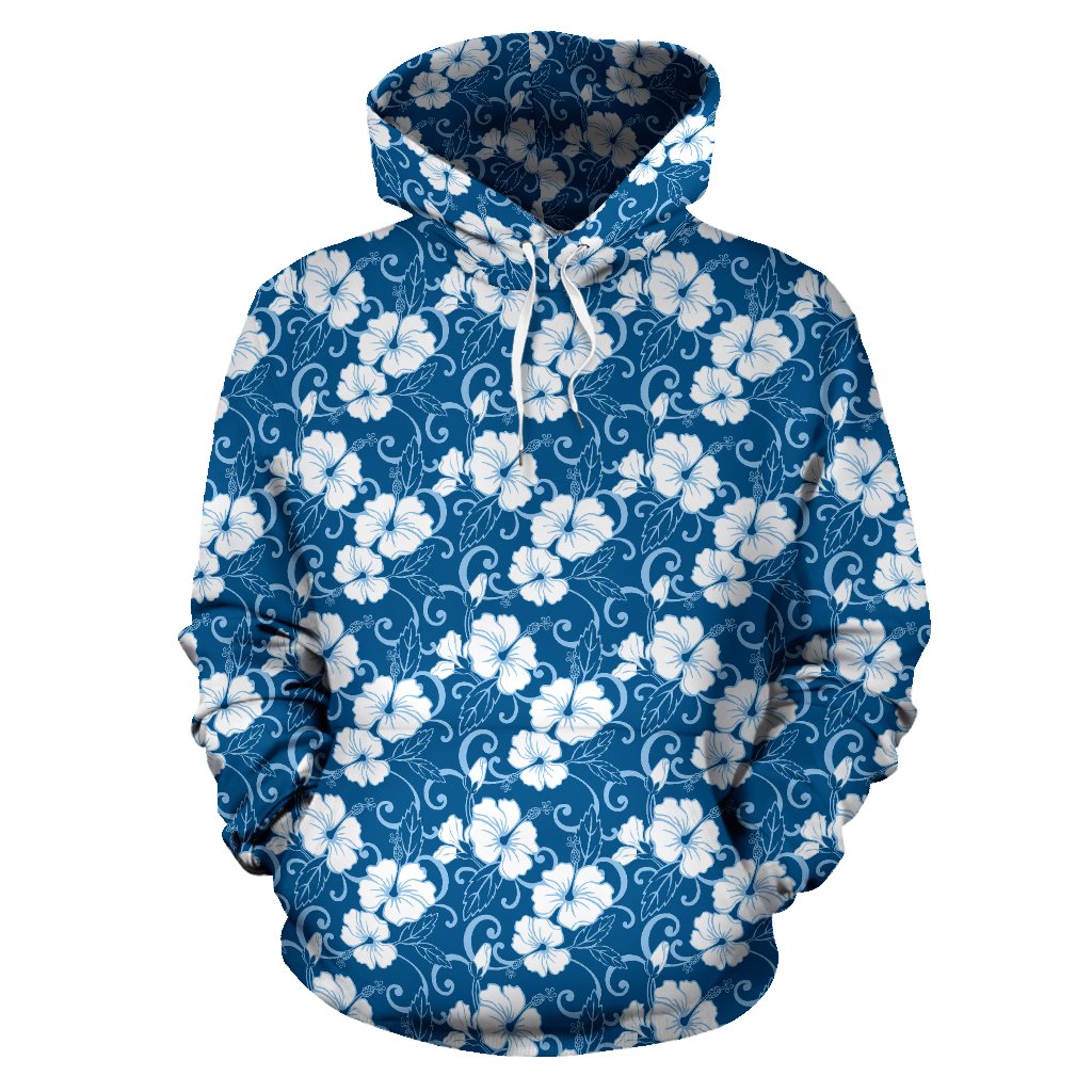 Hibiscus Blue Flower Hawaiian Print Pullover Hoodie