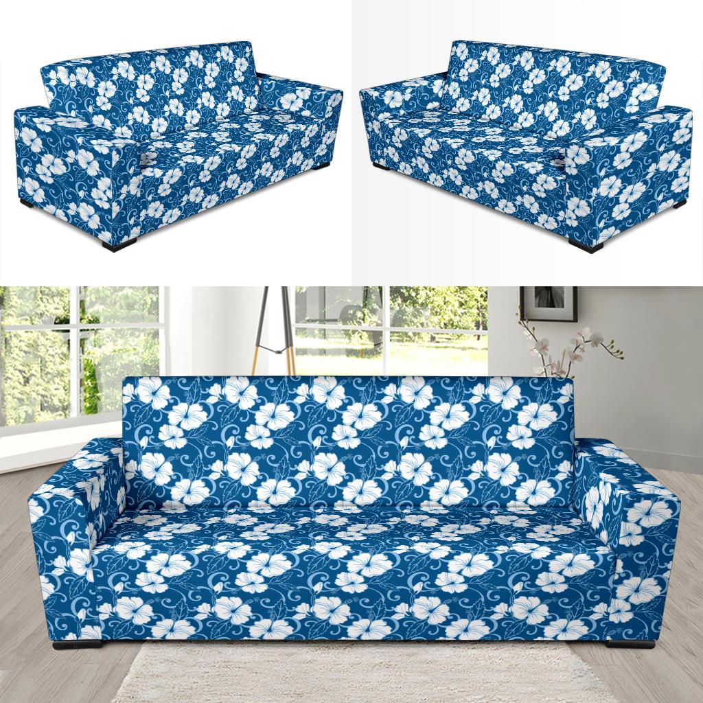 Hibiscus Blue Flower Hawaiian Print Sofa Slipcover-JTAMIGO.COM