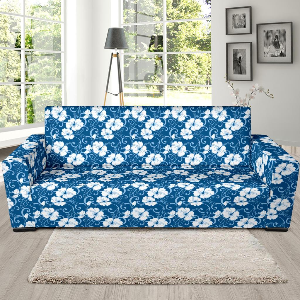 Hibiscus Blue Flower Hawaiian Print Sofa Slipcover-JTAMIGO.COM