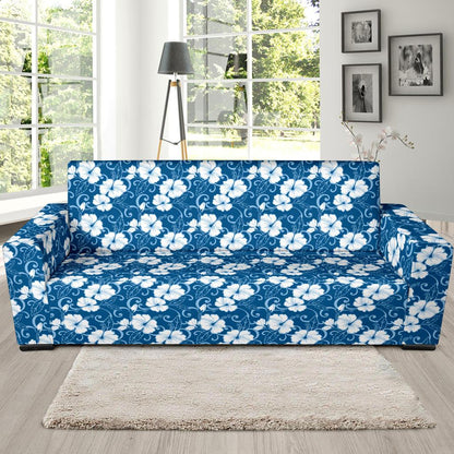 Hibiscus Blue Flower Hawaiian Print Sofa Slipcover-JTAMIGO.COM