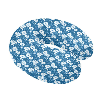 Hibiscus Blue Flower Hawaiian Print U-Shaped Travel Neck Pillow-JTAMIGO.COM
