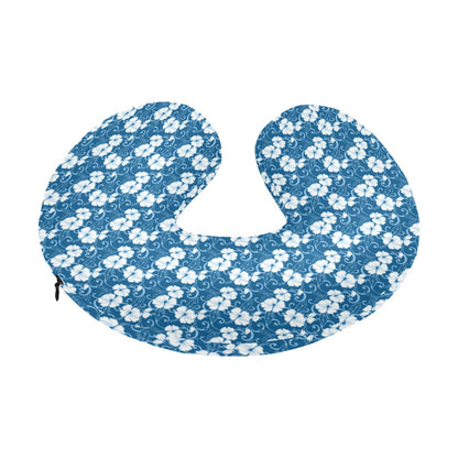 Hibiscus Blue Flower Hawaiian Print U-Shaped Travel Neck Pillow-JTAMIGO.COM