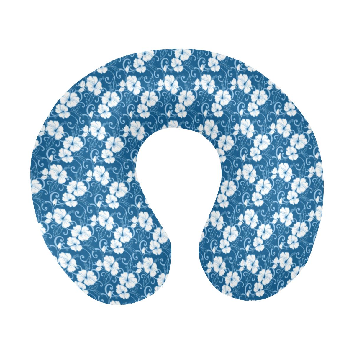 Hibiscus Blue Flower Hawaiian Print U-Shaped Travel Neck Pillow-JTAMIGO.COM