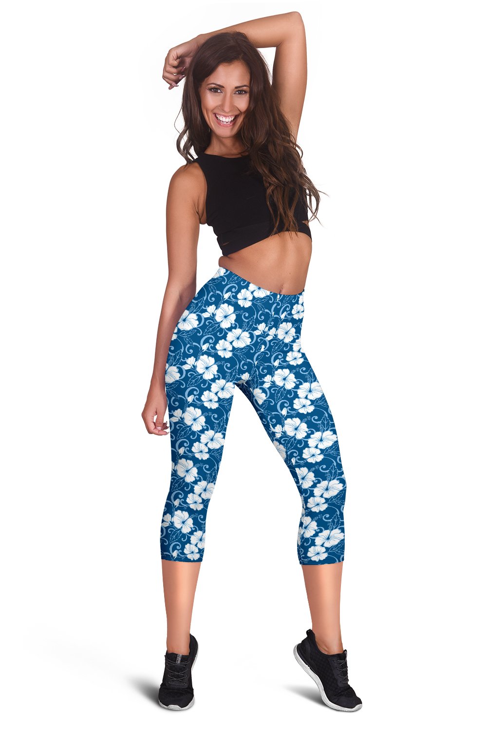 Hibiscus Blue Flower Hawaiian Print Women Capris