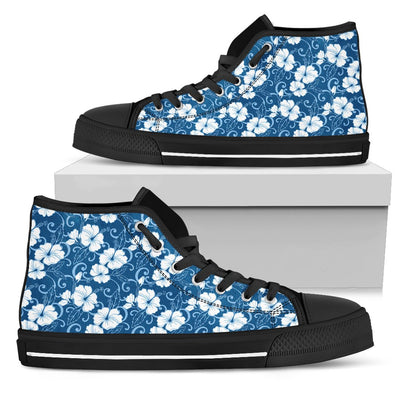 Hibiscus Blue Flower Hawaiian Print Women High Top Shoes