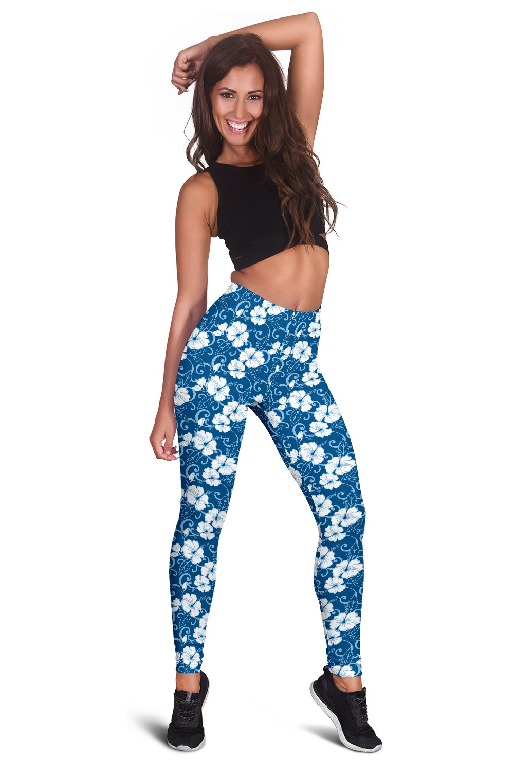 Hibiscus Blue Flower Hawaiian Print Women Leggings