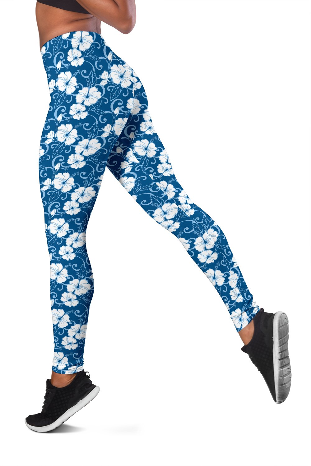 Hibiscus Blue Flower Hawaiian Print Women Leggings