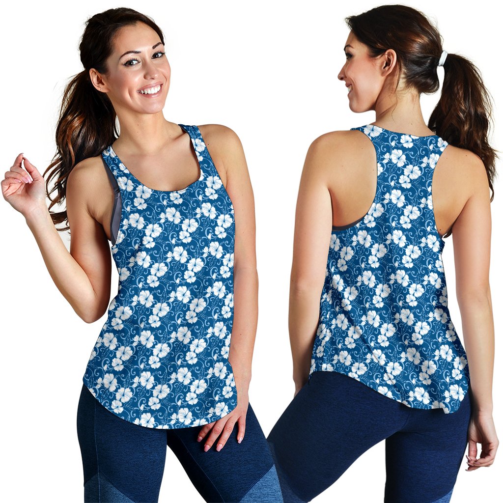 Hibiscus Blue Flower Hawaiian Print Women Racerback Tank Top
