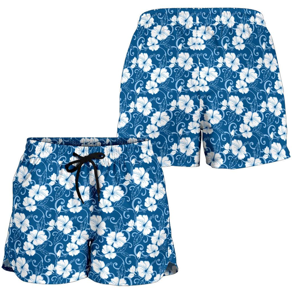 Hibiscus Blue Flower Hawaiian Print Women Shorts-JTAMIGO.COM