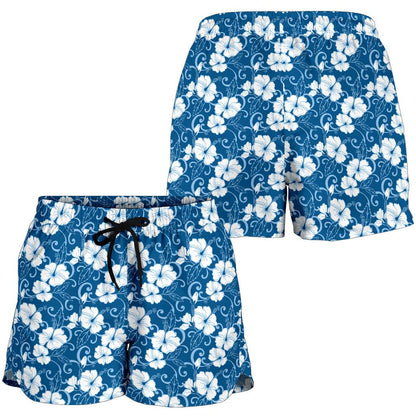 Hibiscus Blue Flower Hawaiian Print Women Shorts-JTAMIGO.COM