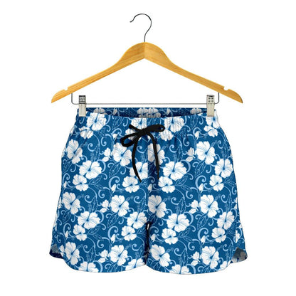 Hibiscus Blue Flower Hawaiian Print Women Shorts-JTAMIGO.COM