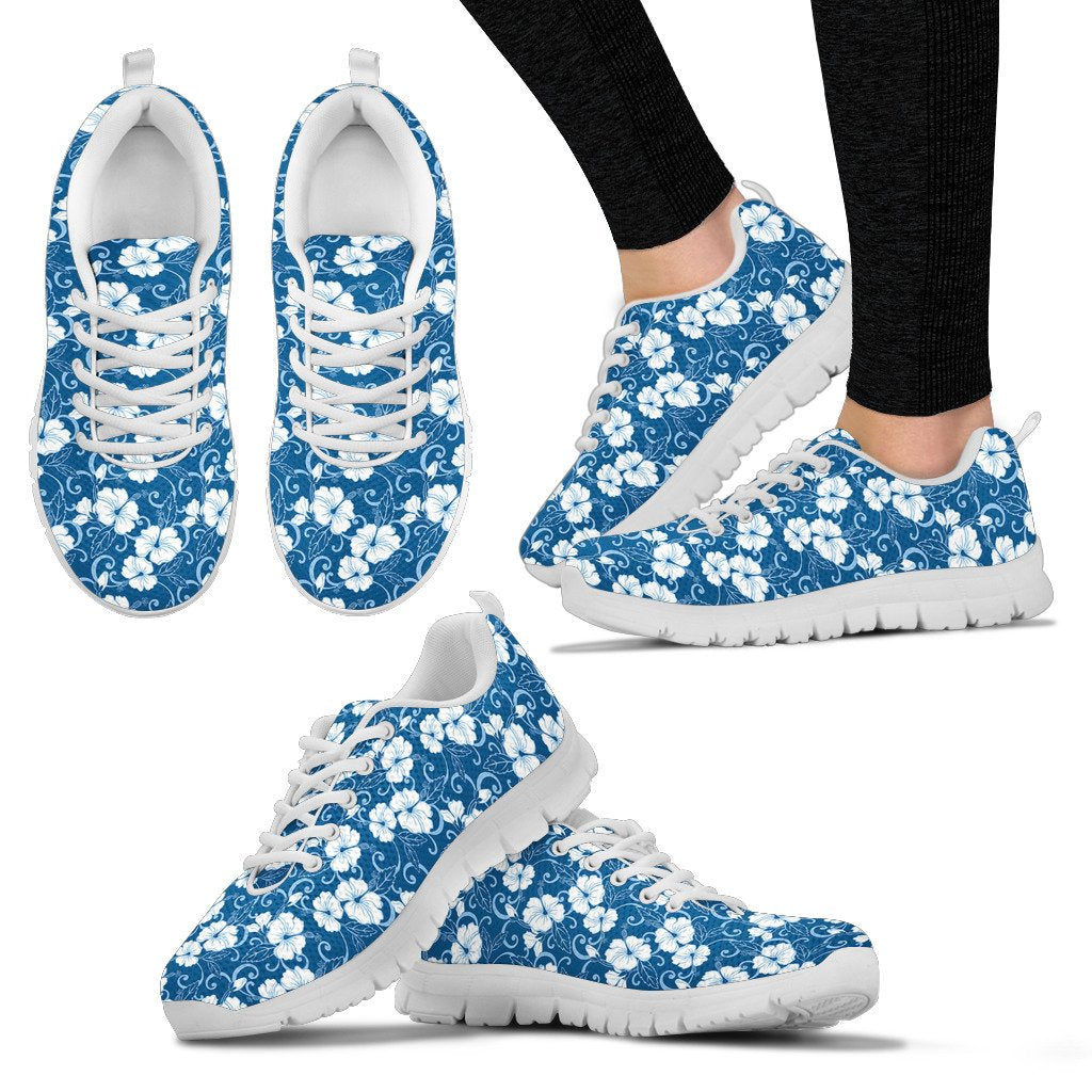 Hibiscus Blue Flower Hawaiian Print Women Sneakers Shoes