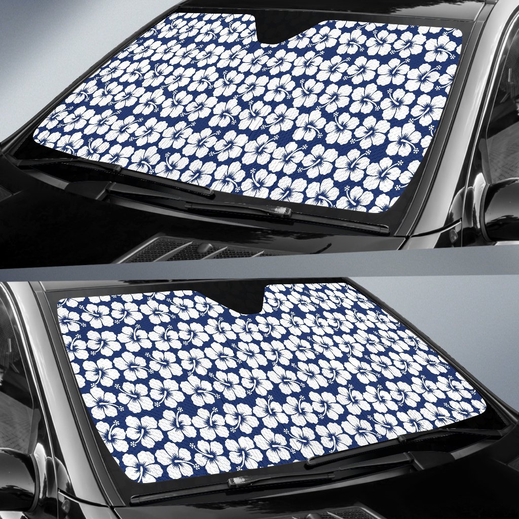 Hibiscus Blue Hawaiian Flower Pattern Car Sun Shade For Windshield