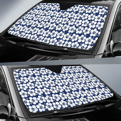 Hibiscus Blue Hawaiian Flower Pattern Car Sun Shade For Windshield