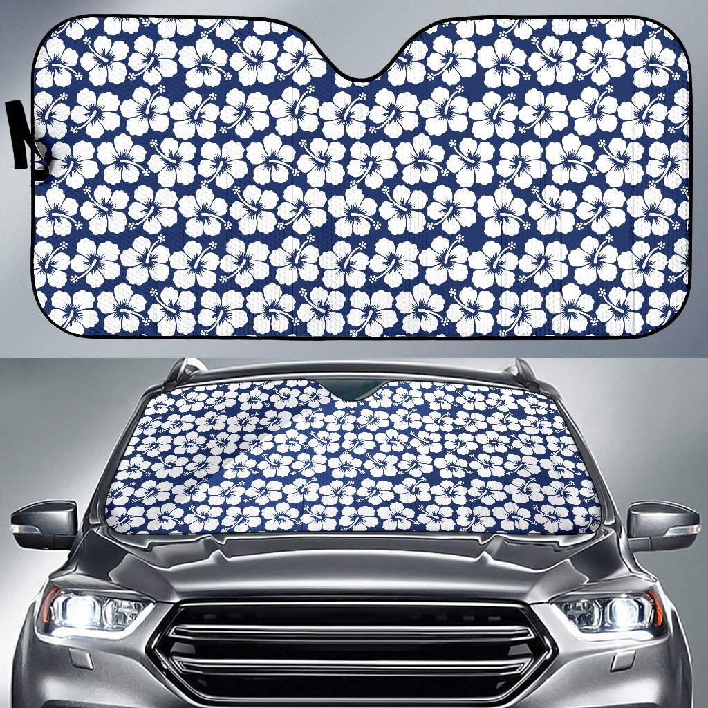 Hibiscus Blue Hawaiian Flower Pattern Car Sun Shade For Windshield
