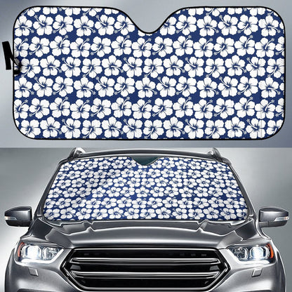 Hibiscus Blue Hawaiian Flower Pattern Car Sun Shade For Windshield