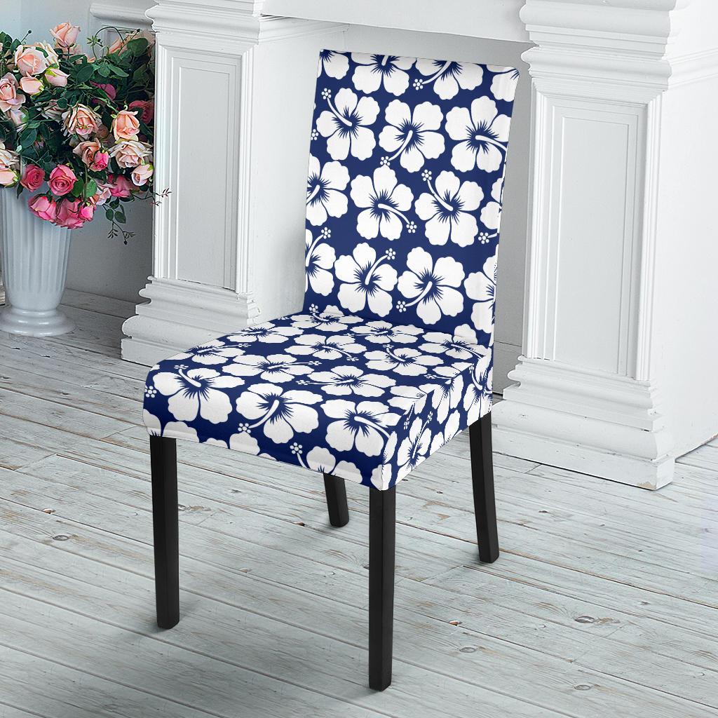 Hibiscus Blue Hawaiian Flower Pattern Dining Chair Slipcover-JTAMIGO.COM