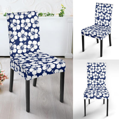 Hibiscus Blue Hawaiian Flower Pattern Dining Chair Slipcover-JTAMIGO.COM
