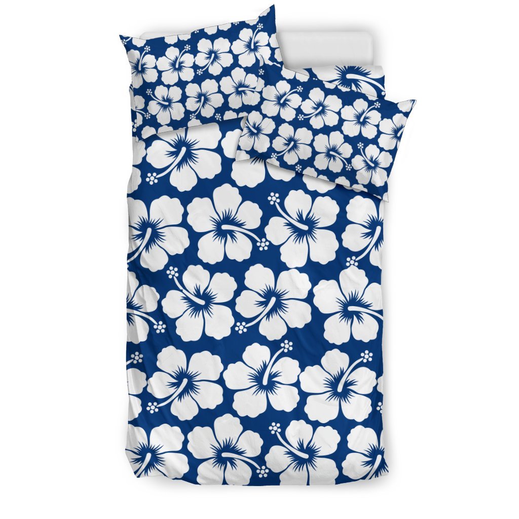 Hibiscus Blue Hawaiian Flower Pattern Duvet Cover Bedding Set