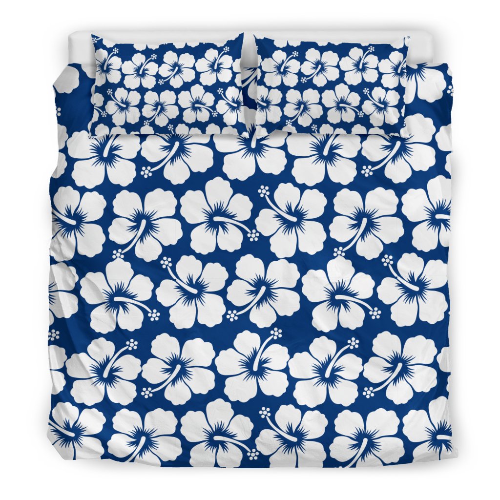 Hibiscus Blue Hawaiian Flower Pattern Duvet Cover Bedding Set