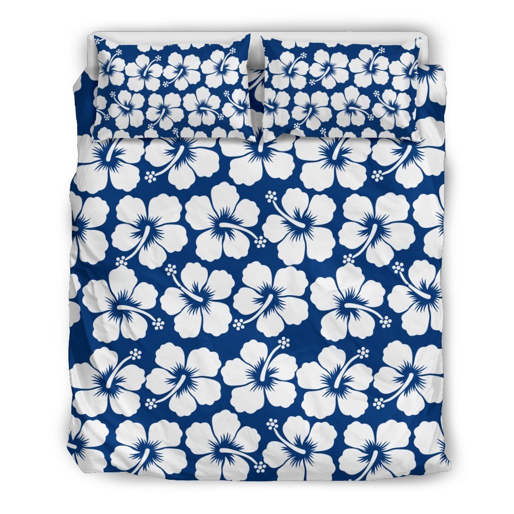 Hibiscus Blue Hawaiian Flower Pattern Duvet Cover Bedding Set