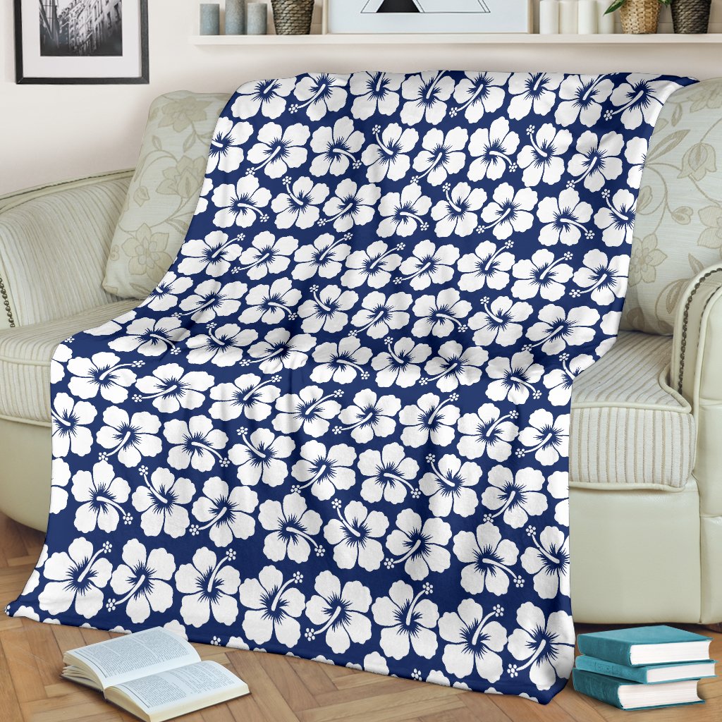 Hibiscus Blue Hawaiian Flower Pattern Fleece Blanket