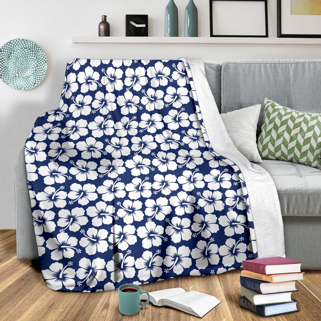 Hibiscus Blue Hawaiian Flower Pattern Fleece Blanket