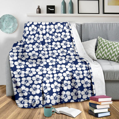 Hibiscus Blue Hawaiian Flower Pattern Fleece Blanket
