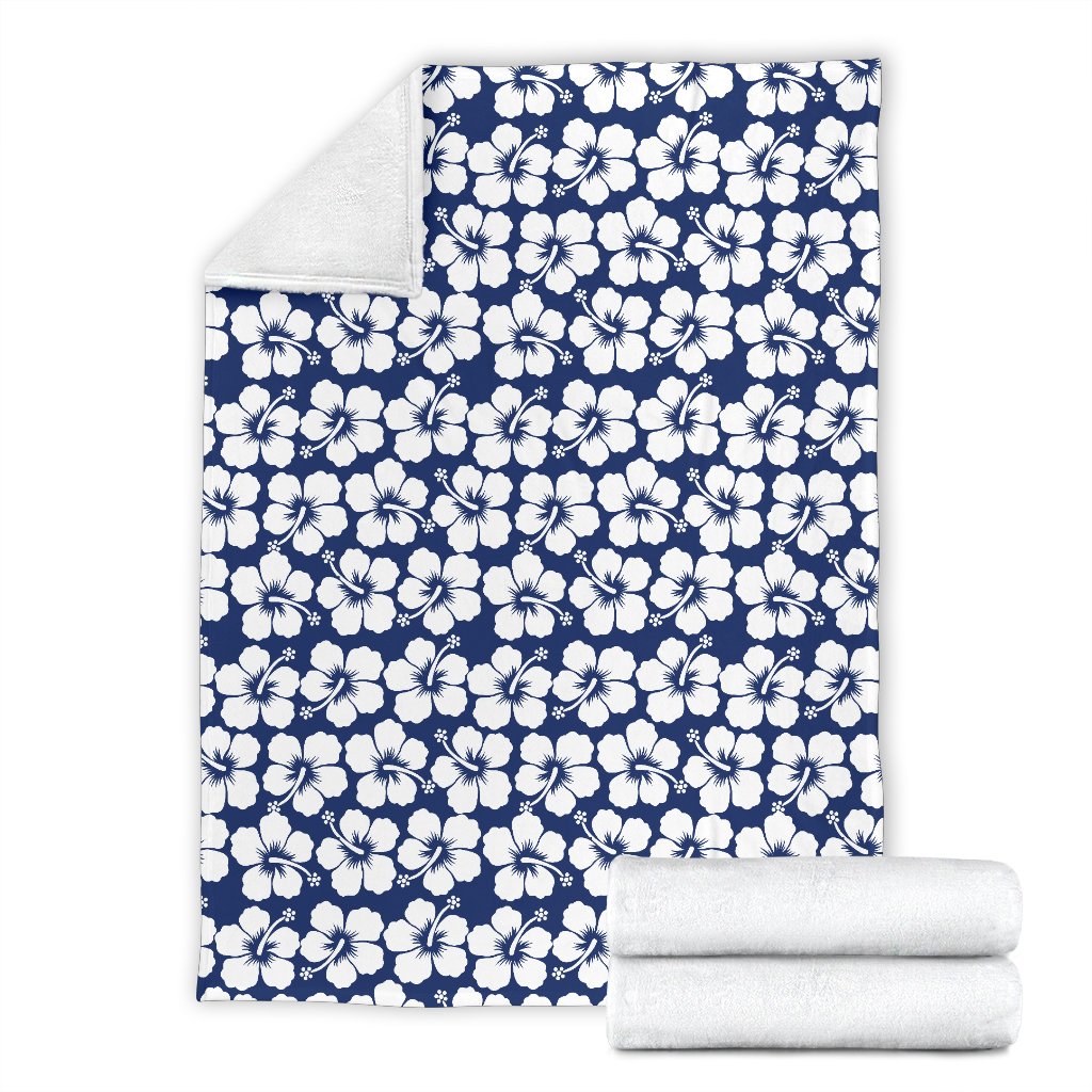 Hibiscus Blue Hawaiian Flower Pattern Fleece Blanket