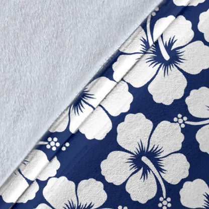 Hibiscus Blue Hawaiian Flower Pattern Fleece Blanket