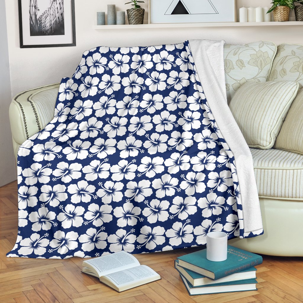 Hibiscus Blue Hawaiian Flower Pattern Fleece Blanket