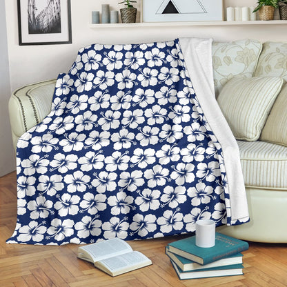 Hibiscus Blue Hawaiian Flower Pattern Fleece Blanket