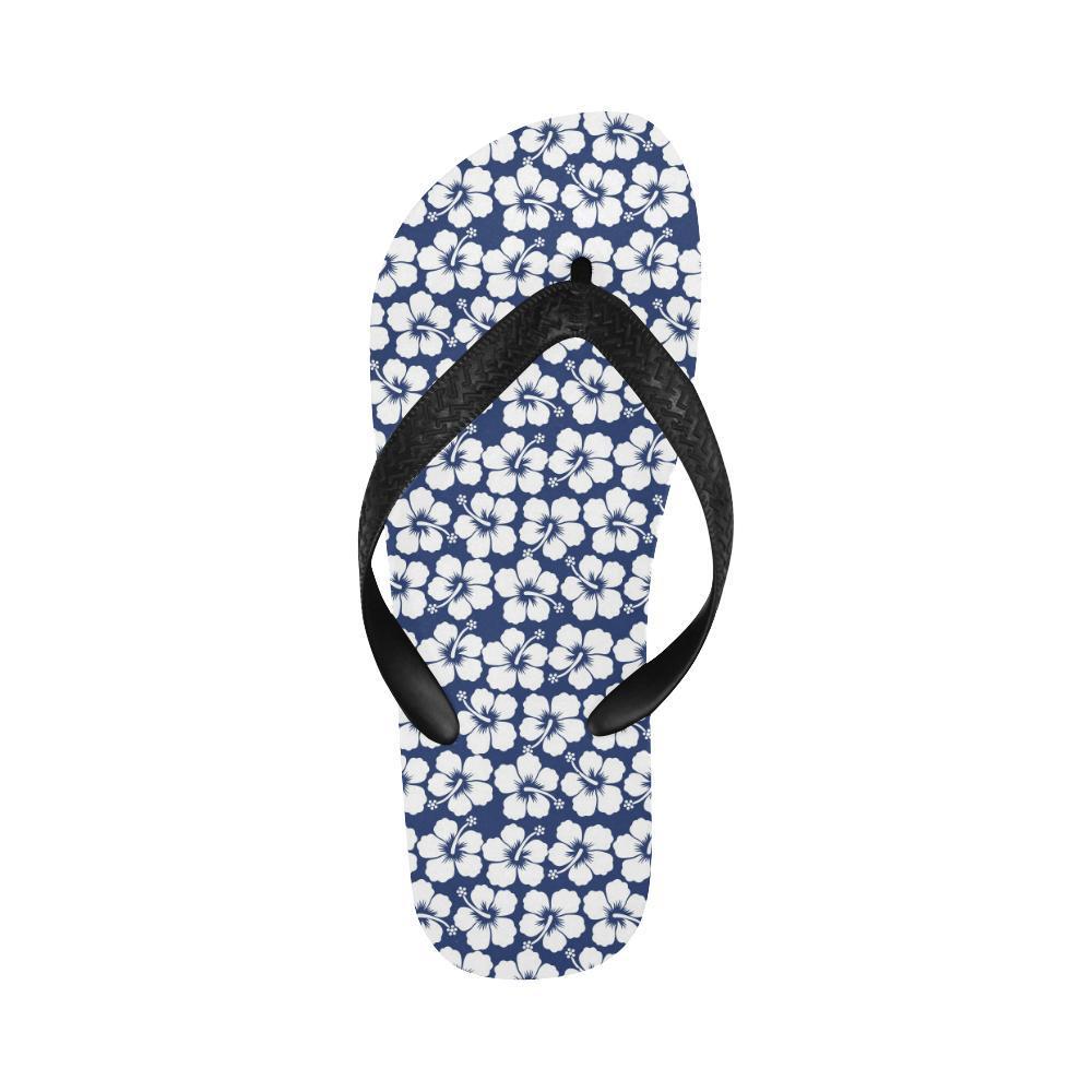 Hibiscus Blue Hawaiian Flower Pattern Flip Flops-JTAMIGO.COM