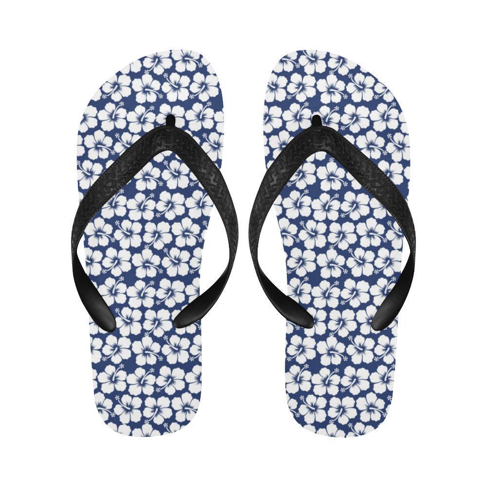 Hibiscus Blue Hawaiian Flower Pattern Flip Flops-JTAMIGO.COM