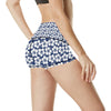 Hibiscus Blue Hawaiian Flower Pattern High Waisted Spandex Shorts-JTAMIGO.COM