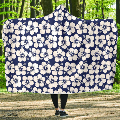 Hibiscus Blue Hawaiian Flower Pattern Hooded Blanket-JTAMIGO.COM