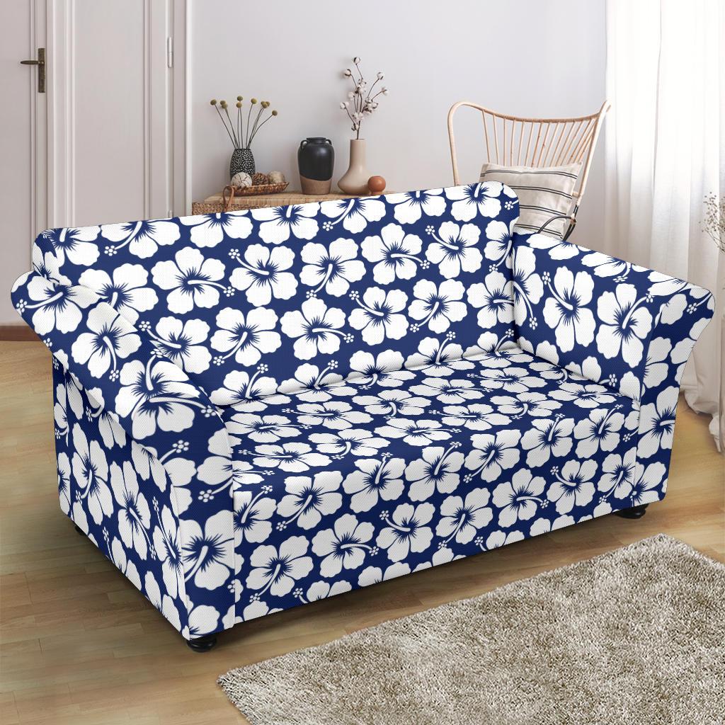 Hibiscus Blue Hawaiian Flower Pattern Loveseat Slipcover-JTAMIGO.COM
