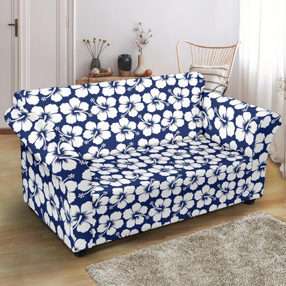 Hibiscus Blue Hawaiian Flower Pattern Loveseat Slipcover-JTAMIGO.COM